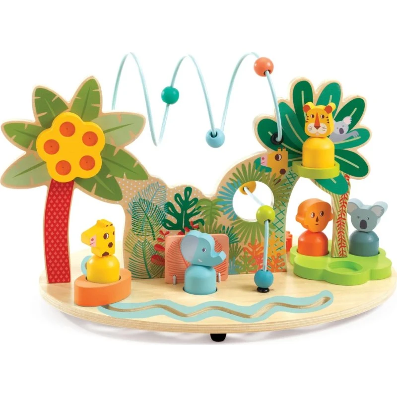 Djeco Multi Big Motorikspiel – Aktivitätentisch mit 8 Dschungel-Aktivitäten