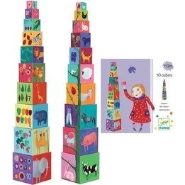 Djeco Stapelwürfel Nature and Animal – 10 Würfel aus stabiler Pappe