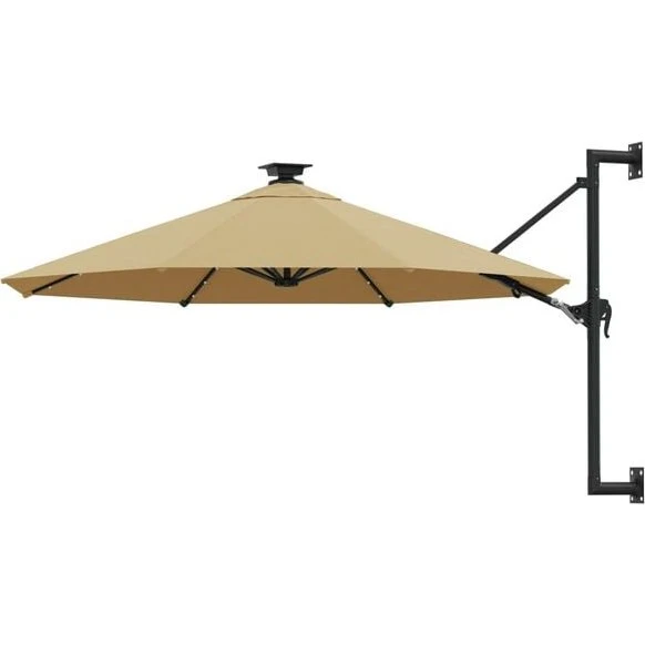 vidaXL Sonnenschirm Wandmontage 300 cm Taupe mit LEDs