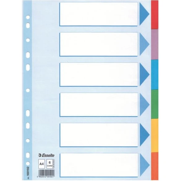 Esselte Register Blanko A4, 6 Blatt, weiß, farbige Taben