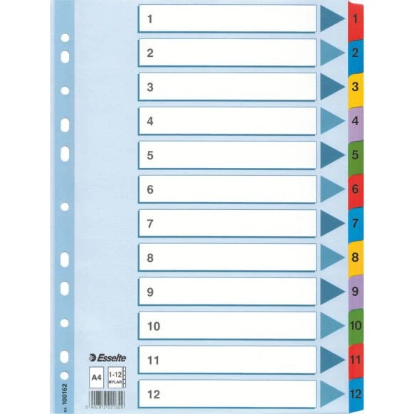 Esselte Mylar-Register 1-12 A4, 160 g/m², farbige Taben