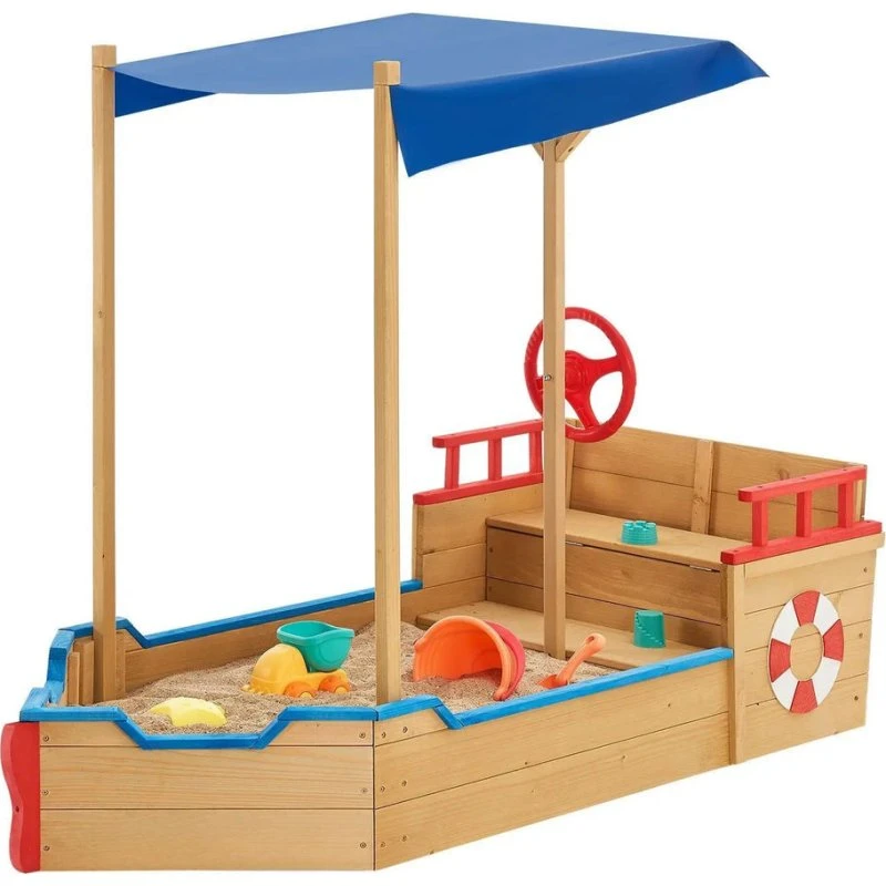 Juskys Käpt'n Pit Piratenschiff Sandkasten mit Bodenplane & Dach