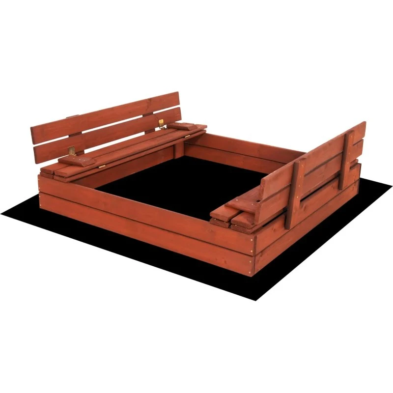 Springos Premium Sandkasten 120x120 cm mit Sitzbänken