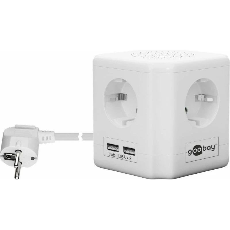 Goobay 41268 4-fach Steckdosenwürfel mit Schalter und 2 USB-Ports