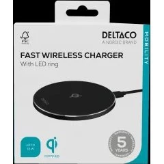 deltaco Kabelloses Ladegerät 15 W, USB-C, Qi-zertifiziert, schwarz