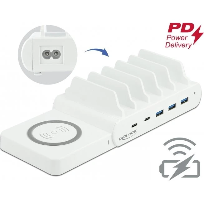 Delock 110 W USB-C & USB-A Ladegerät mit kabelloser Ladefunktion