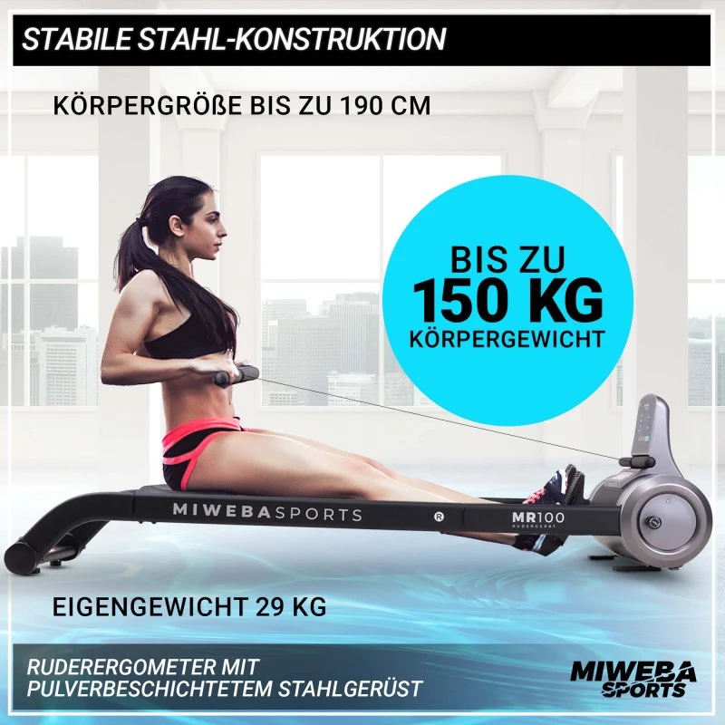 Miweba Sports MR100 Rudergerät, kompakt, Magnetbremse, Schaumstoff-Sitz